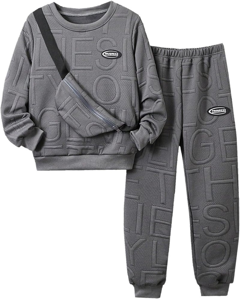 Ltvoo Store 2 Piece Boys Kids Sweatsuit Fall Winter Clothes Pullover Sweatshirt and Jogger Pants Clothing Sets with Bag 7-14 Years - Image 1